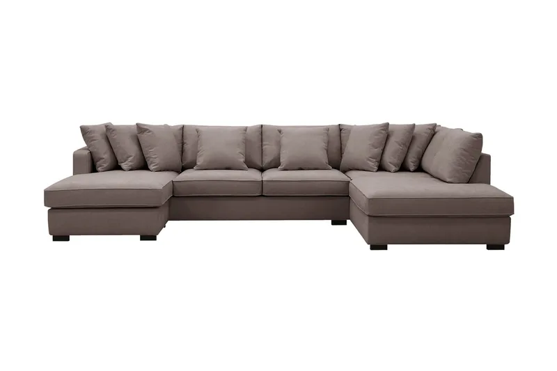 Rossita 5-sits Högervänd U-formad Djup Soffa med Divan och Schäslong i Tyg, Brun