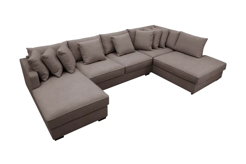 Rossita 5-sits Högervänd U-formad Djup Soffa med Divan och Schäslong i Tyg - Brun - Products - Möbler - Soffa - U-soffa