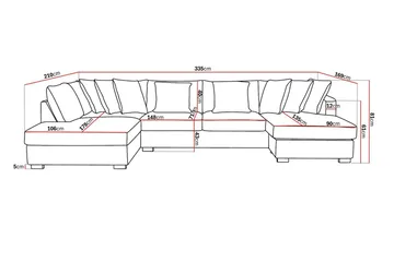 Rossita 5-sits Vänstervänd U-formad Djup Soffa med Divan och Schäslong i Chenille - Svart - Products - Möbler - Soffa - U-soffa