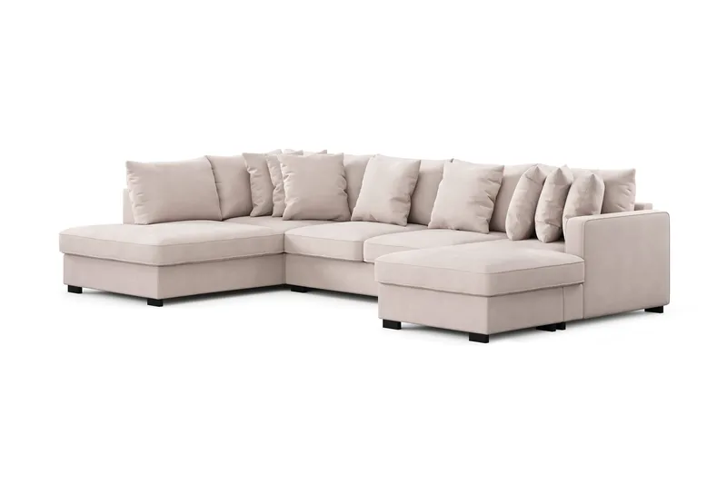 Rossita 5-sits Vänstervänd U-formad Djup Soffa med Divan och Schäslong i Sammet - Beige - Products - Möbler - Soffa - Sammetssoffa