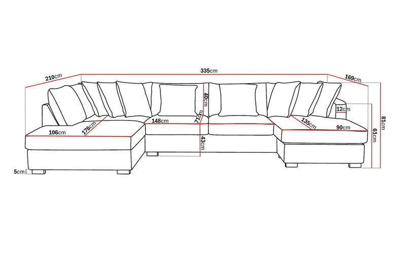 Rossita 5-sits Vänstervänd U-formad Djup Soffa med Divan och Schäslong i Sammet - Beige - Products - Möbler - Soffa - Sammetssoffa