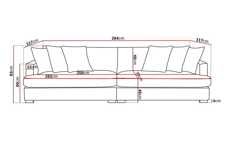 Rossita Lyx 4-sits Extra djup Soffa i Chenille - Svart - Products - Möbler - Soffa - 4 sits soffa