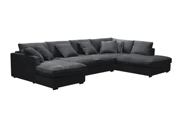 Rossita Lyx 5-sits Vänstervänd U-formad Extra djup Soffa med Divan och Schäslong i Chenille - Svart - Products - Möbler - Soffa - U-soffa
