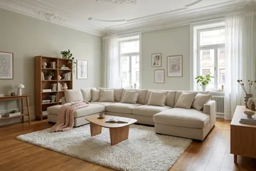Rossita Lyx 5-sits Vänstervänd U-formad Extra djup Soffa med Divan och Schäslong i Tyg - Beige - Products - Möbler - Soffa - U-soffa