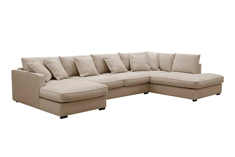 Rossita Lyx 5-sits Vänstervänd U-formad Extra djup Soffa med Divan och Schäslong i Tyg - Ljusbrun - Products - Möbler - Soffa - U-soffa