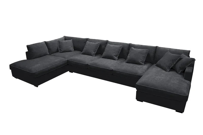 Rossita Lyx 6-sits Högervänd U-formad Extra djup Soffa med Divan och Schäslong i Chenille - Svart - Products - Möbler - Soffa - U-soffa