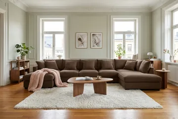 Rossita Lyx 6-sits Högervänd U-formad Extra djup Soffa med Divan och Schäslong i Manchester - Mörkbrun - Products - Möbler - Soffa - U-soffa