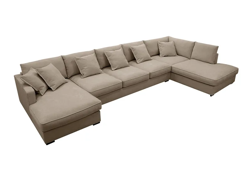 Rossita Lyx 6-sits Högervänd U-formad Extra djup Soffa med Divan och Schäslong i Tyg - Brun - Products - Möbler - Soffa - U-soffa