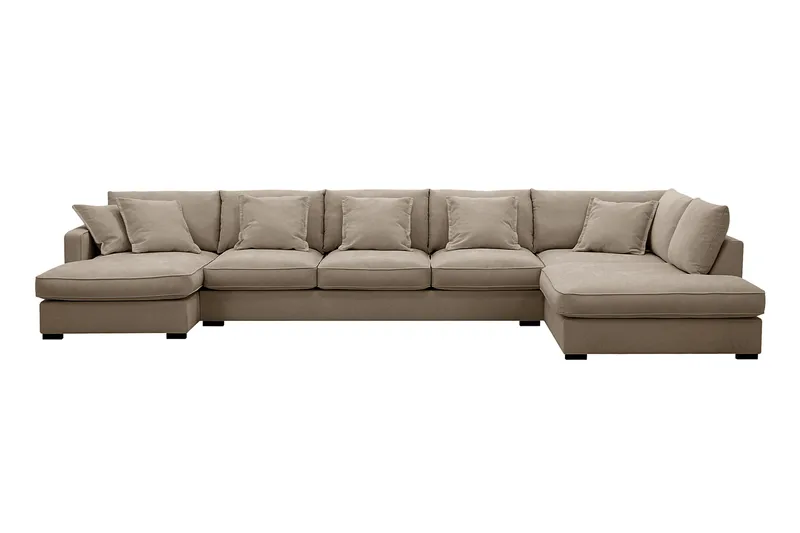 Rossita Lyx 6-sits Högervänd U-formad Extra djup Soffa med Divan och Schäslong i Tyg - Brun - Products - Möbler - Soffa - U-soffa