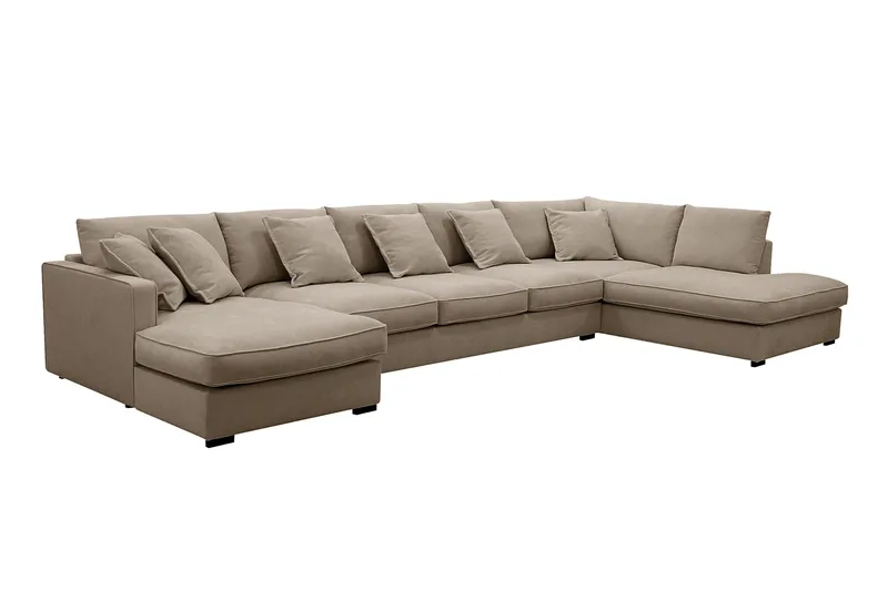 Rossita Lyx 6-sits Högervänd U-formad Extra djup Soffa med Divan och Schäslong i Tyg - Brun - Products - Möbler - Soffa - U-soffa
