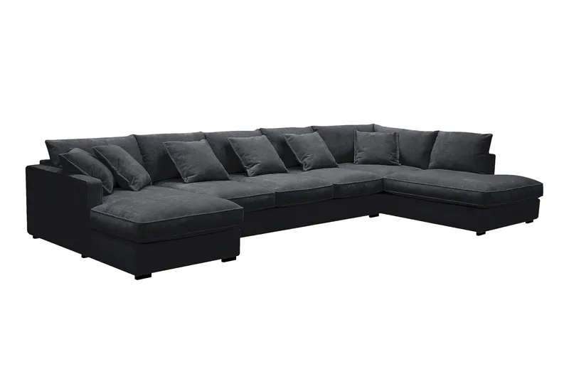 Rossita Lyx 6-sits Vänstervänd U-formad Extra djup Soffa med Divan och Schäslong i Chenille - Svart - Products - Möbler - Soffa - U-soffa
