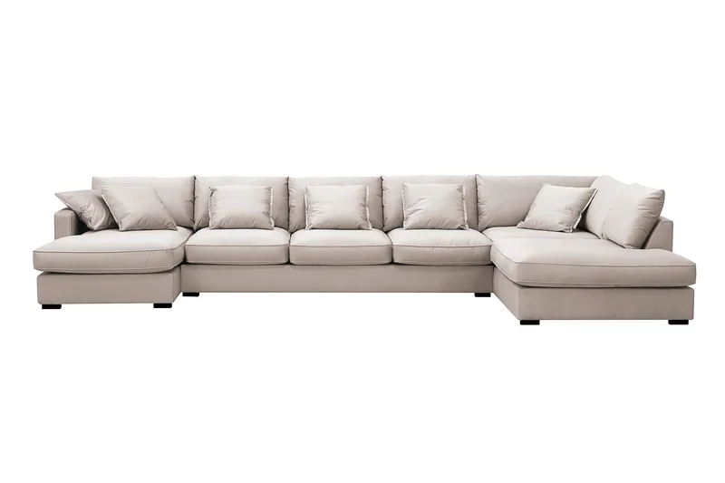Rossita Lyx 6-sits Vänstervänd U-formad Extra djup Soffa med Divan och Schäslong i Sammet, Beige