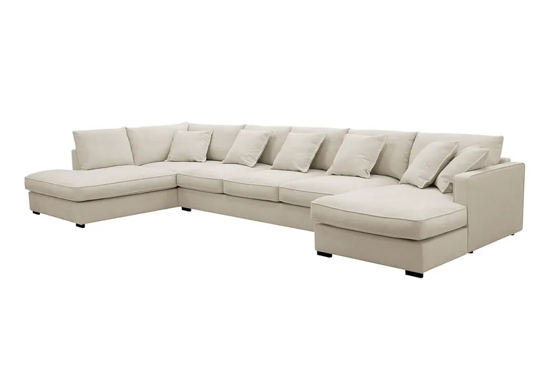 Rossita Lyx 6-sits Vänstervänd U-formad Extra djup Soffa med Divan och Schäslong i Tyg - Beige - Products - Möbler - Soffa - U-soffa