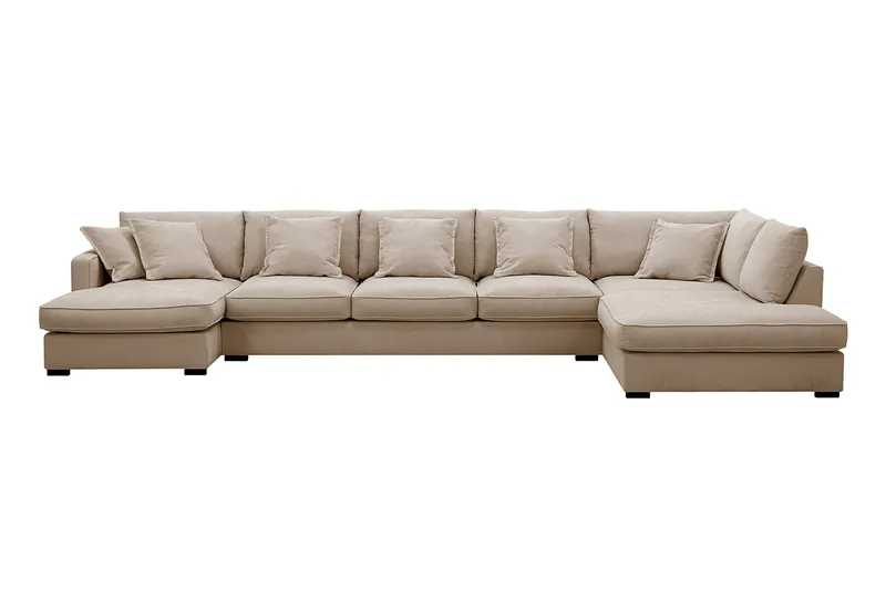 Rossita Lyx 6-sits Vänstervänd U-formad Extra djup Soffa med Divan och Schäslong i Tyg, Ljusbrun