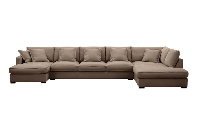 Rossita Lyx 6-sits Vänstervänd U-formad Extra djup Soffa med Divan och Schäslong i Tyg - Mörkbrun - Products - Möbler - Soffa - U-soffa