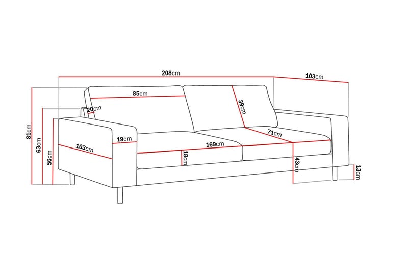 Scandi Djup 3-sits Soffa i Sammet - Beige - Products - Möbler - Soffa - 3 sits soffa