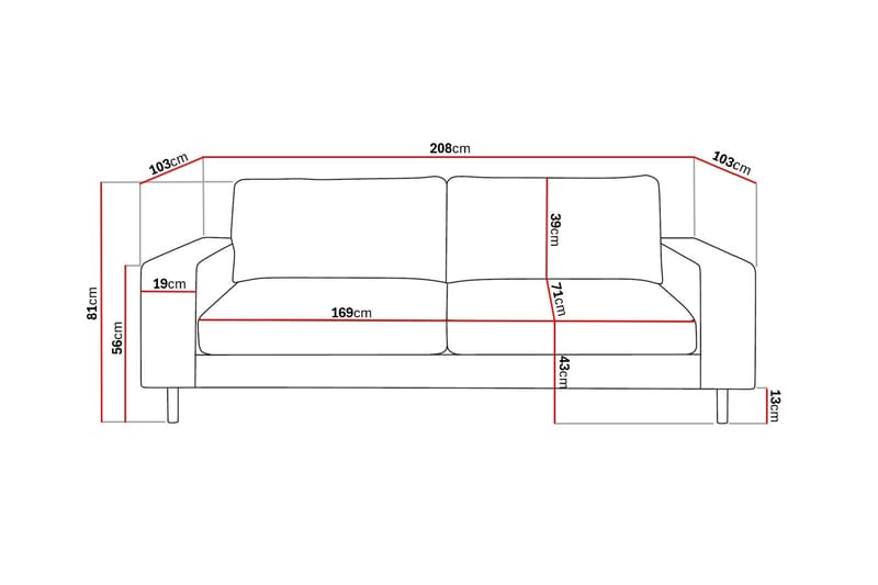 Scandi Djup 3-sits Soffa i Tyg - Mörkbrun - Products - Möbler - Soffa - 3 sits soffa