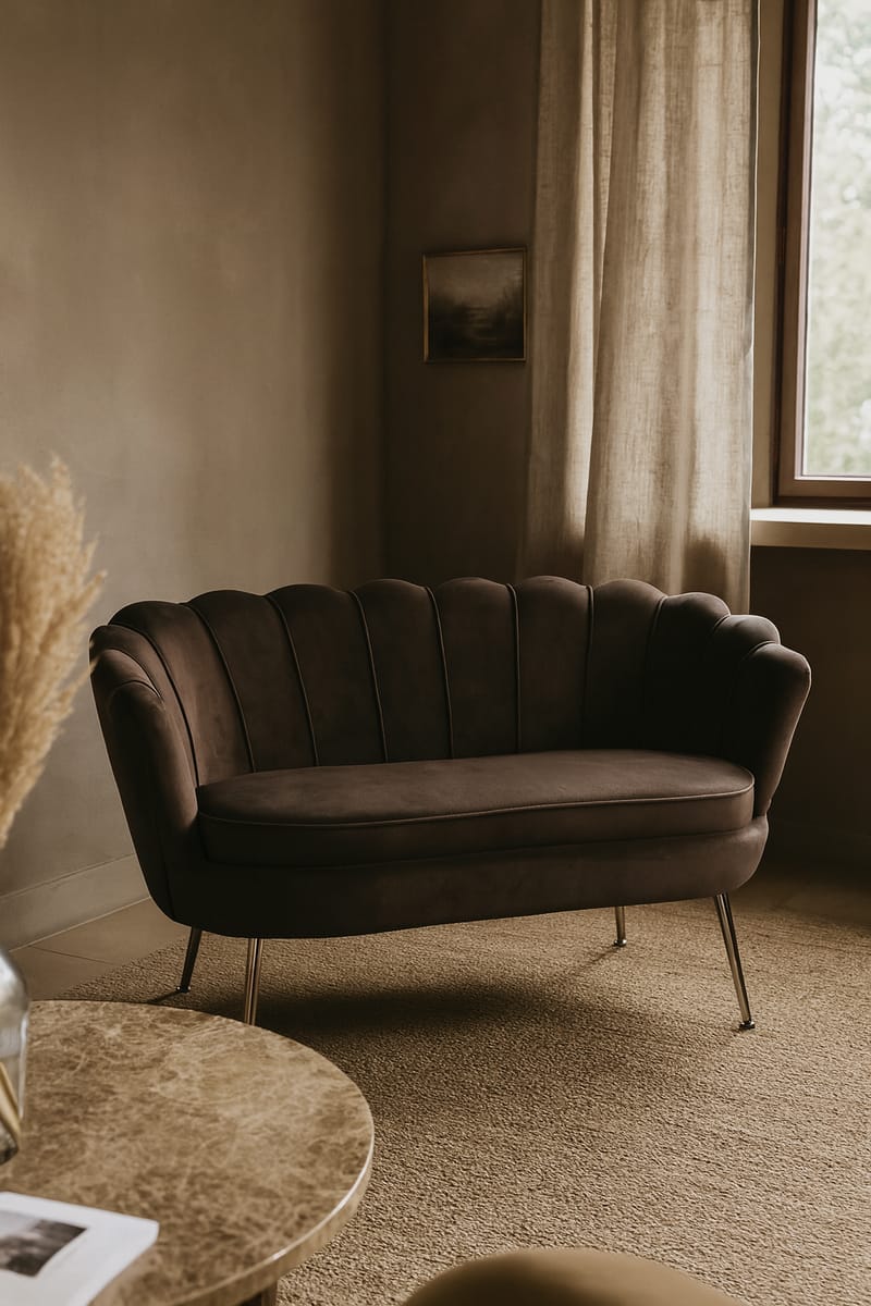 Soffa 2-sits brun sammet med kromade ben - Brun - Products - Möbler - Soffa - Sammetssoffa