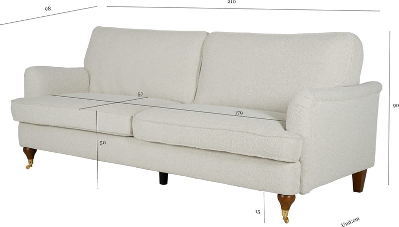Soffa 210 cm bred Howard Watford Deluxe i bouclé - Vit - Products - Möbler - Soffa - Howardsoffa