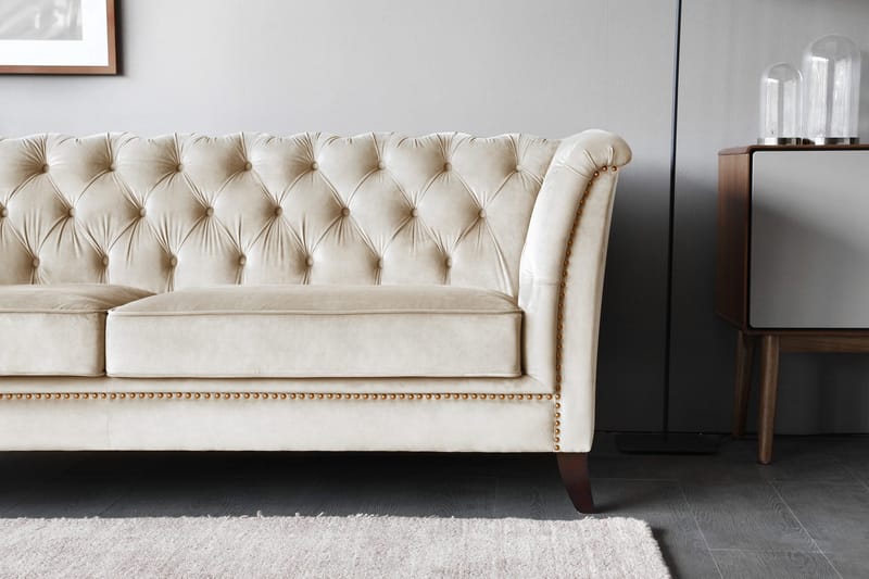 Soffa 3-sits Chesterfield beige - Milton - Beige sammet - Products - Möbler - Soffa - Chesterfield soffa