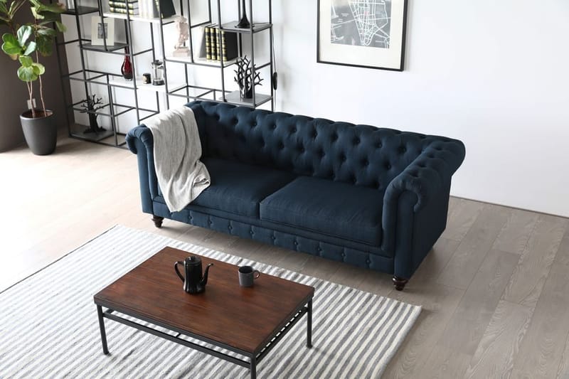 Soffa 3-sits chesterfieldsoffa blå - Herron - Blå - Products - Möbler - Soffa - Chesterfield soffa