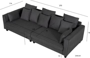 Soffa 4-sits 270 cm antracit tyg - Brandy - Antracit - Products - Möbler - Soffa - Sammetssoffa