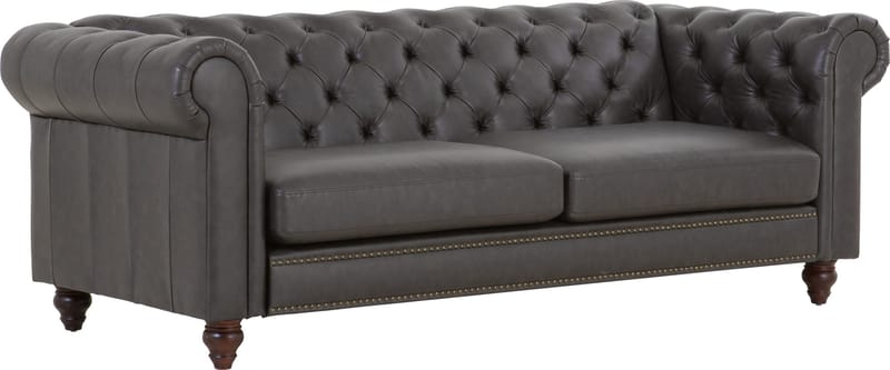 Soffa chesterfield 3-sits 219 cm mörkbrunt konstläder - Mörkbrun - Products - Möbler - Soffa - Chesterfield soffa