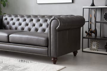 Soffa chesterfield 3-sits 219 cm mörkbrunt konstläder - Mörkbrun - Products - Möbler - Soffa - Chesterfield soffa