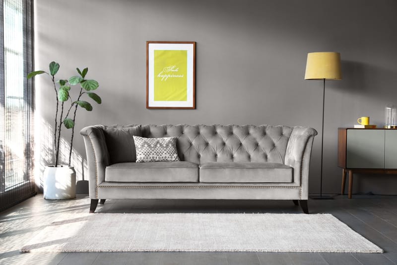 Soffa chesterfield 3-sits grå - Henry - Grå sammet - Products - Möbler - Soffa - Chesterfield soffa