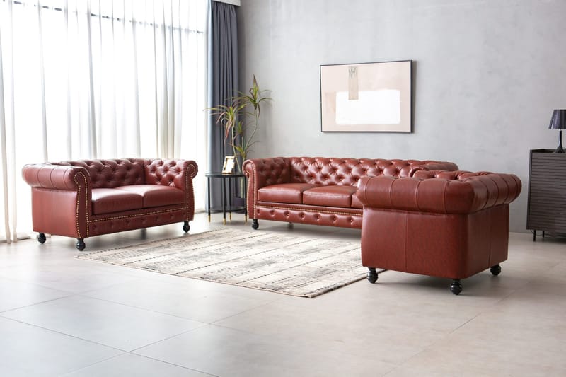 Soffa chesterfield 3-sits i brun PU - Charles - Brun/svart - Products - Möbler - Soffa - Chesterfield soffa