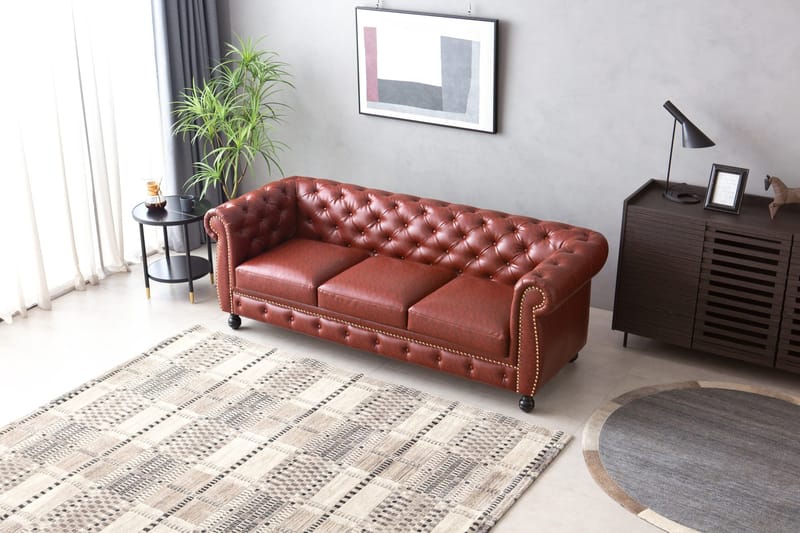 Soffa chesterfield 3-sits i brun PU - Charles - Brun/svart - Products - Möbler - Soffa - Chesterfield soffa