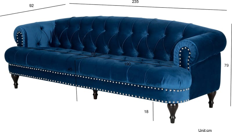 Soffa chesterfield 3-sits soffa i blå sammet - Blå - Products - Möbler - Soffa - Chesterfield soffa