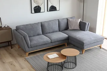 Soffa med divan grått tyg - 260 cm bred - grå - Products - Möbler - Soffa - Divansoffa & schäslongsoffa
