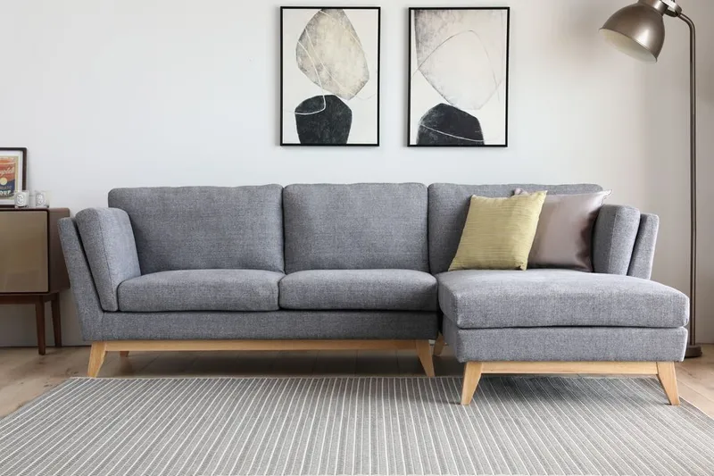 Soffa med divan grått tyg - 260 cm bred - grå - Products - Möbler - Soffa - Divansoffa & schäslongsoffa