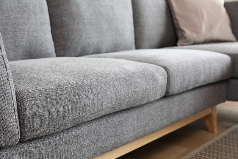 Soffa med divan grått tyg - 260 cm bred - grå - Products - Möbler - Soffa - Divansoffa & schäslongsoffa