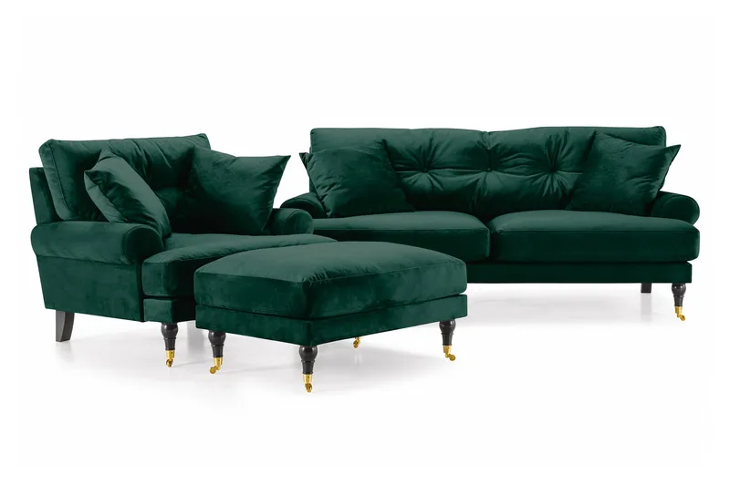 Andrew Soffgrupp 2+1 Sammet - Grön - Products - Möbler - Soffa - Soffgrupp - Howard soffgrupp