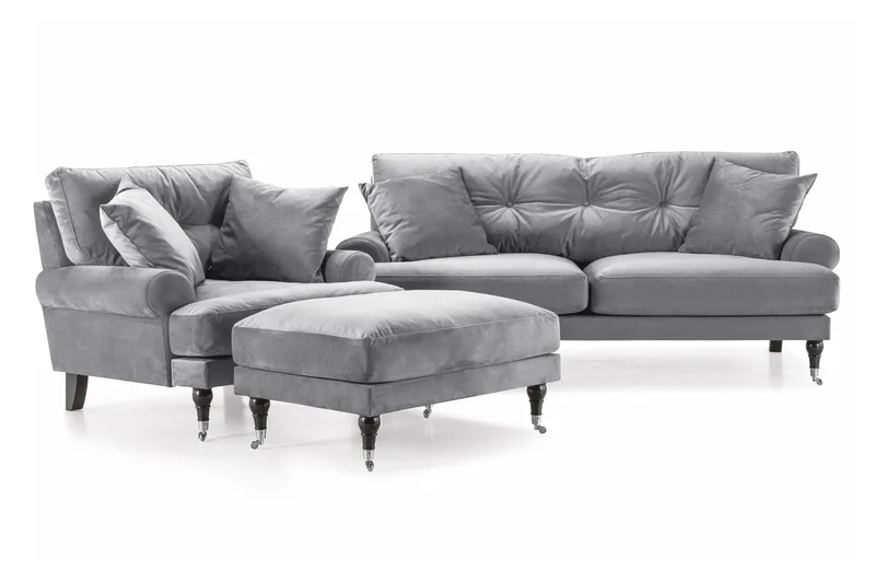 Andrew Soffgrupp 2+1 Sammet - Ljusgrå - Products - Möbler - Soffa - Soffgrupp - Howard soffgrupp