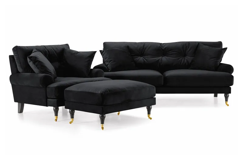 Andrew Soffgrupp 2+1 Sammet - Svart - Products - Möbler - Soffa - Soffgrupp - Howard soffgrupp