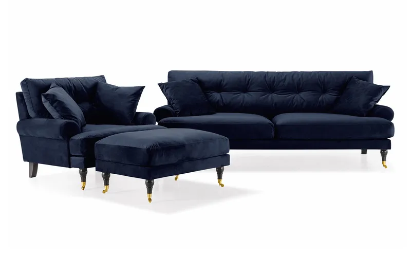 Andrew Soffgrupp 3+1 Sammet - Blå - Products - Möbler - Soffa - Soffgrupp - Howard soffgrupp
