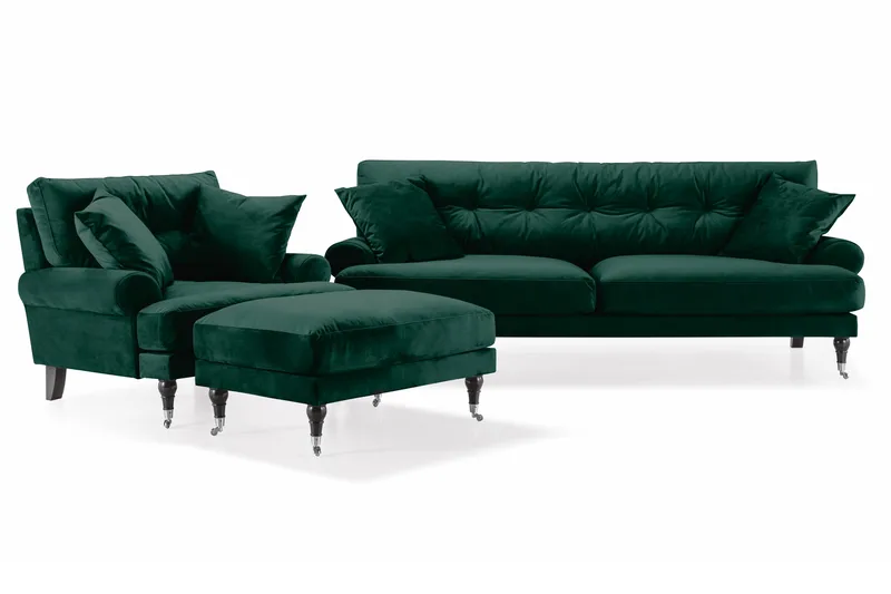 Andrew Soffgrupp 3+1 Sammet - Grön - Products - Möbler - Soffa - Soffgrupp - Howard soffgrupp