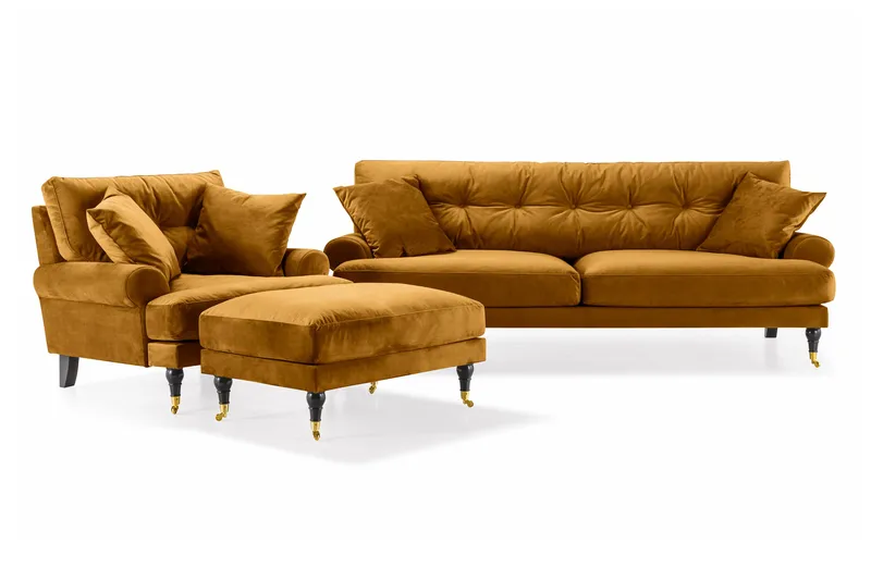Andrew Soffgrupp 3+1 Sammet - Mörkgul - Products - Möbler - Soffa - Soffgrupp - Howard soffgrupp