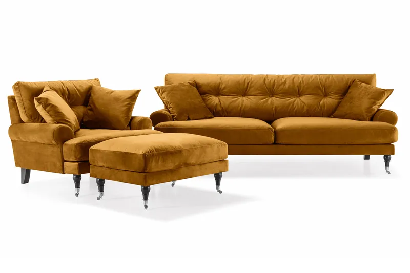 Andrew Soffgrupp 3+1 Sammet - Mörkgul - Products - Möbler - Soffa - Soffgrupp - Howard soffgrupp
