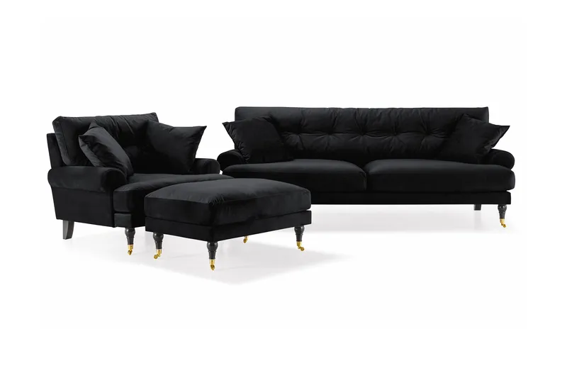 Andrew Soffgrupp 3+1 Sammet - Svart - Products - Möbler - Soffa - Soffgrupp - Howard soffgrupp