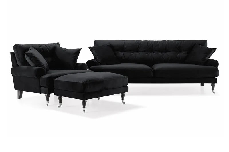 Andrew Soffgrupp 3+1 Sammet - Svart - Products - Möbler - Soffa - Soffgrupp - Howard soffgrupp