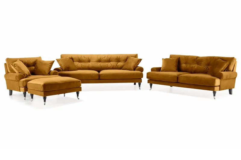 Andrew Soffgrupp 3+2+1 Sammet - Mörkgul - Products - Möbler - Soffa - Soffgrupp - Howard soffgrupp