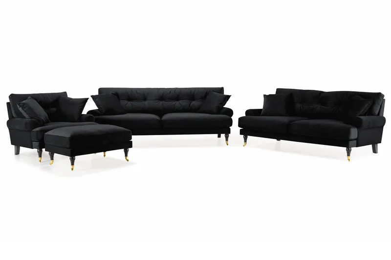 Andrew Soffgrupp 3+2+1 Sammet - Svart - Products - Möbler - Soffa - Soffgrupp - Howard soffgrupp