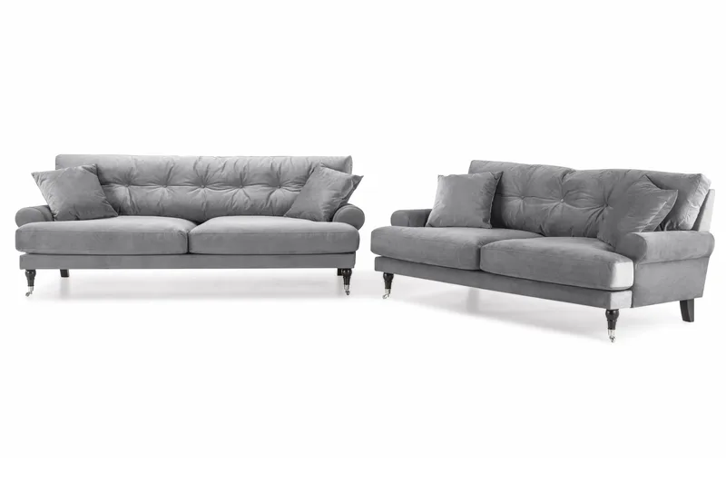 Andrew Soffgrupp 3+2 Sammet - Ljusgrå - Products - Möbler - Soffa - Soffgrupp - Howard soffgrupp