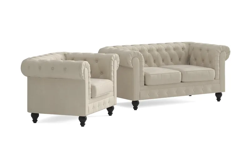 Chesterfield LYX 2+1 - SYN0000058, SYN0000063 - Beige - Products - Möbler - Soffa - Soffgrupp - Chesterfield soffgrupp