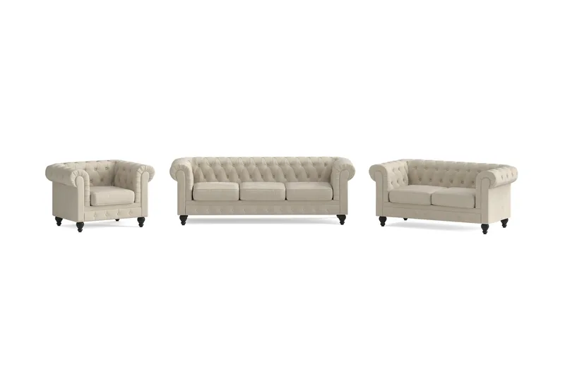 Chesterfield LYX 3+2+1 - SYN0000058, SYN0000052, SYN0000063 - Beige - Products - Möbler - Soffa - Soffgrupp - Chesterfield soffgrupp