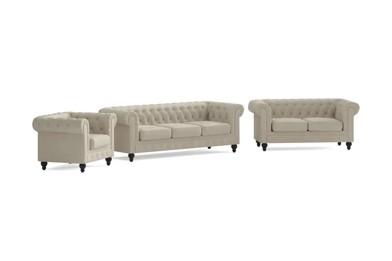 Chesterfield LYX 3+2+1 - SYN0000058, SYN0000052, SYN0000063 - Beige - Products - Möbler - Soffa - Soffgrupp - Chesterfield soffgrupp